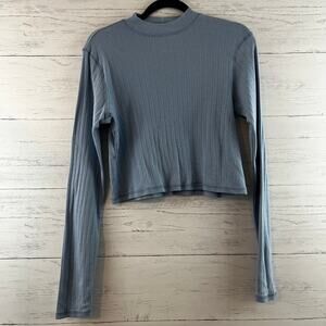 American Eagle Blue Mock Neck Fitted Top Size L